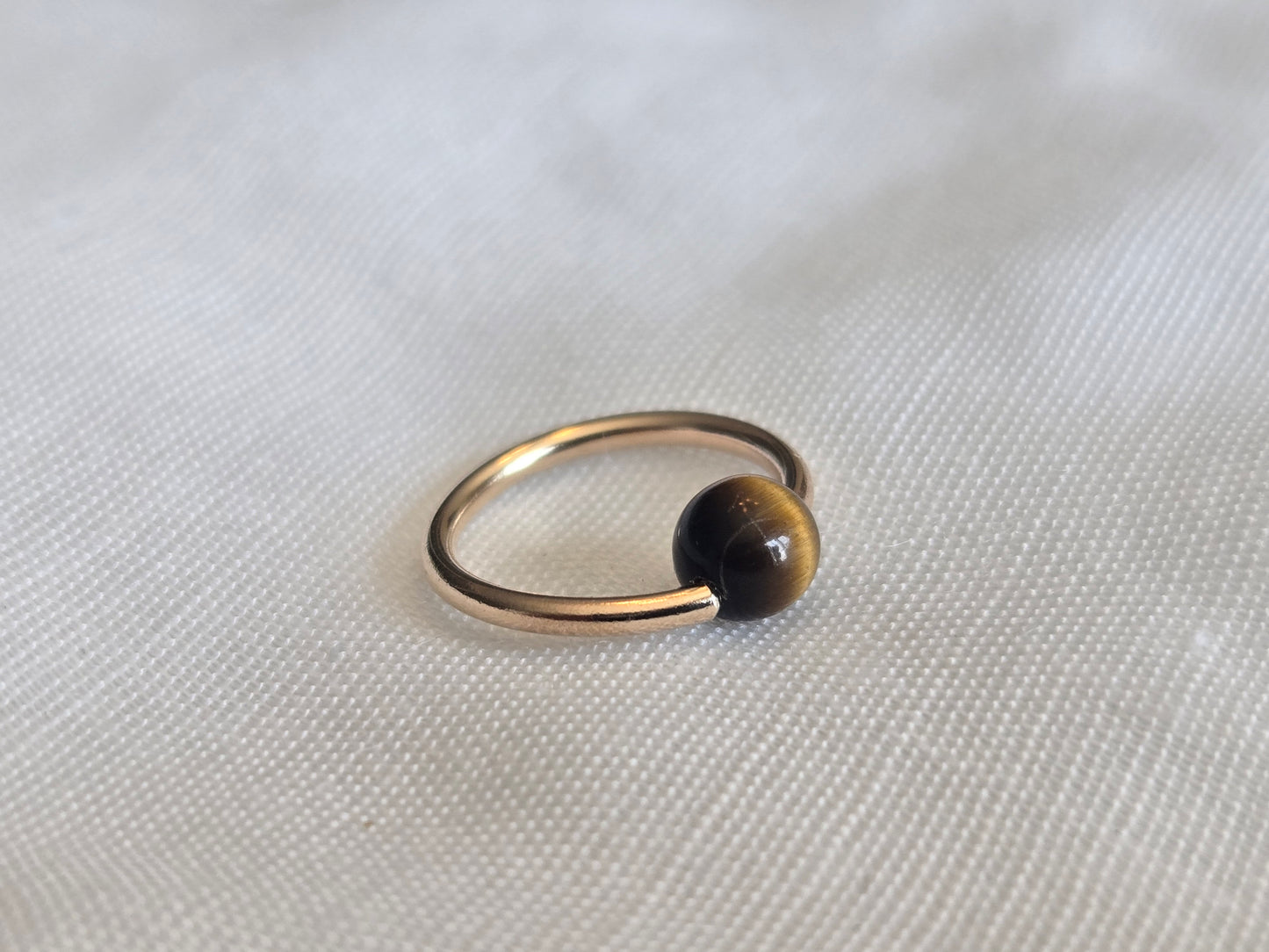 Captive Bead Ring with 4mm Tiger's Eye Gemstone in 14K Solid Gold