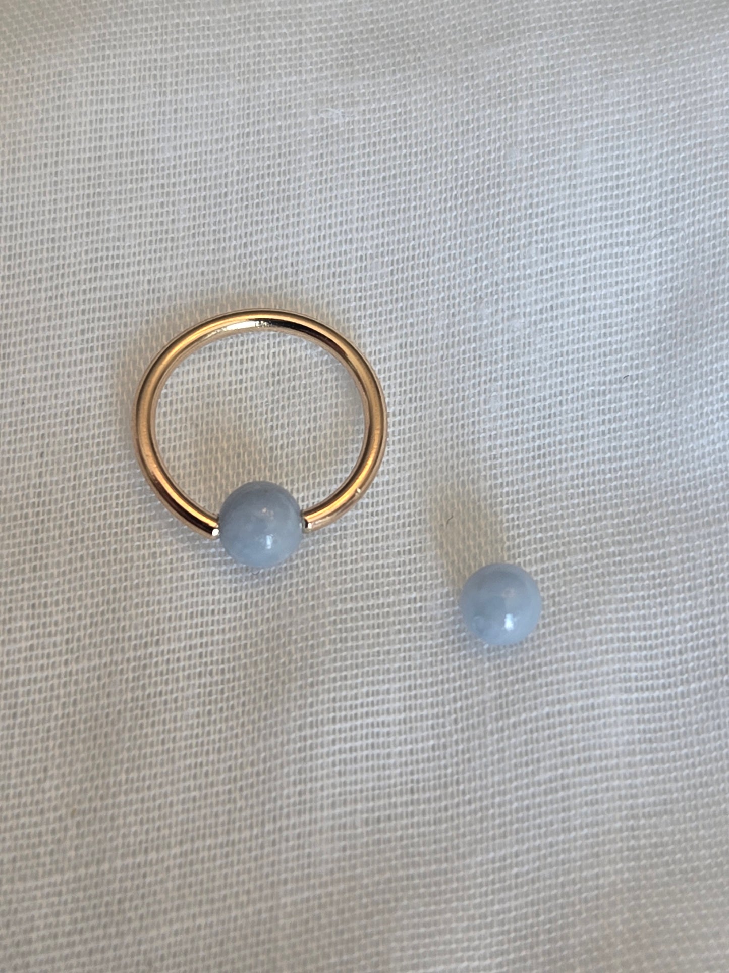 Captive Bead Ring with 4mm Natural Angelite Gemstone in 14K Solid Gold