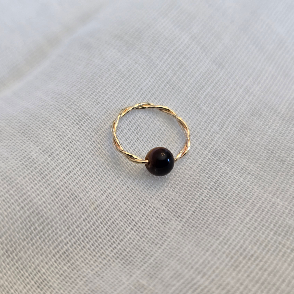 Twisted Captive Bead Ring with 3mm Tiger's Eye Gemstone in 14K Solid Gold