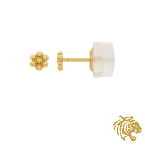 Granulated Flower Post Earring in 14K Solid Gold with Silicone Stopper