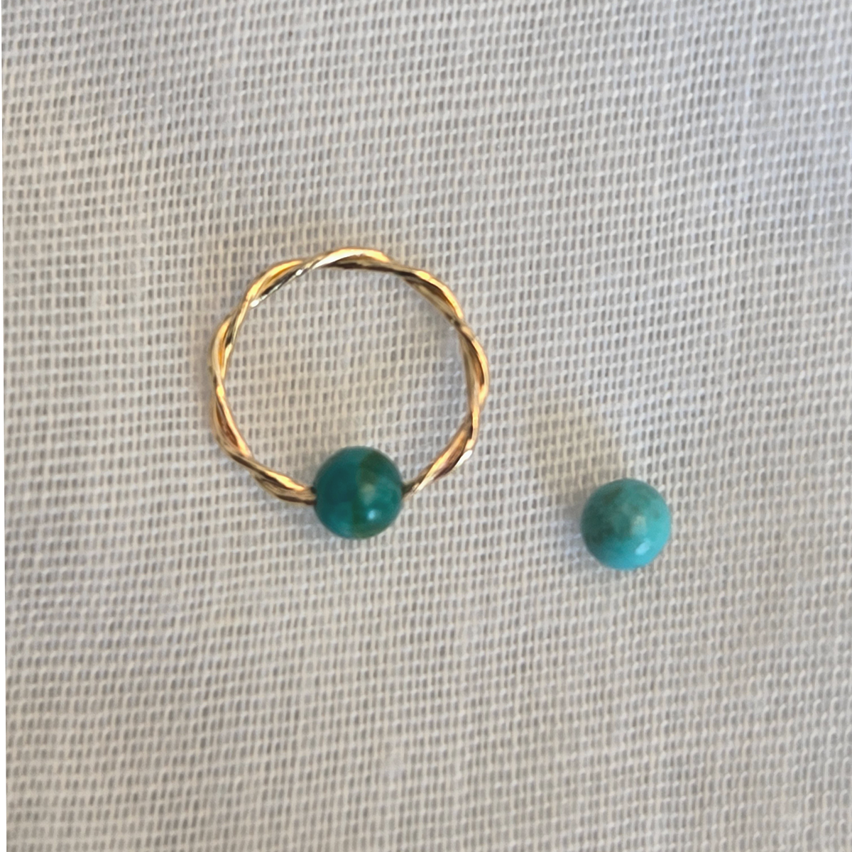 Twisted Captive Bead Ring with 3mm Natural Turquoise in 14K Solid Gold