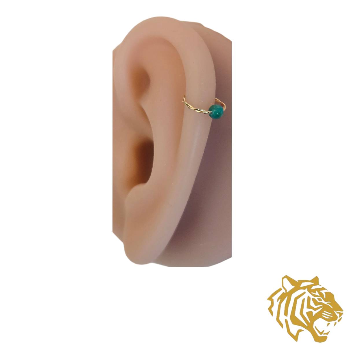 Twisted Captive Bead Ring with 3mm Natural Turquoise in 14K Solid Gold