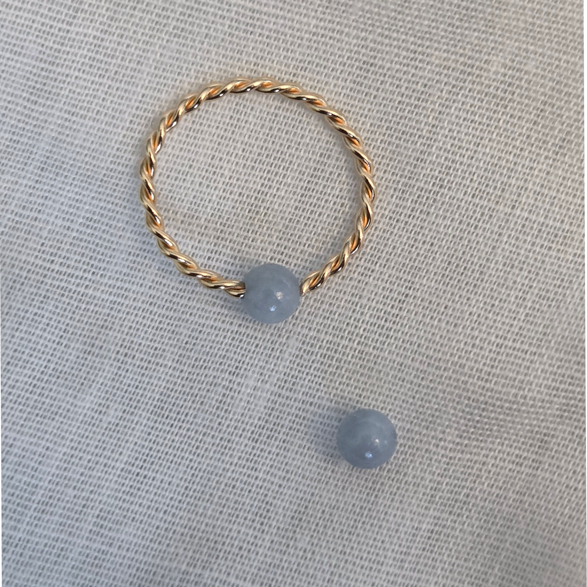 Twisted Captive Bead Ring with 4mm Natural Angelite in 14K Solid Gold