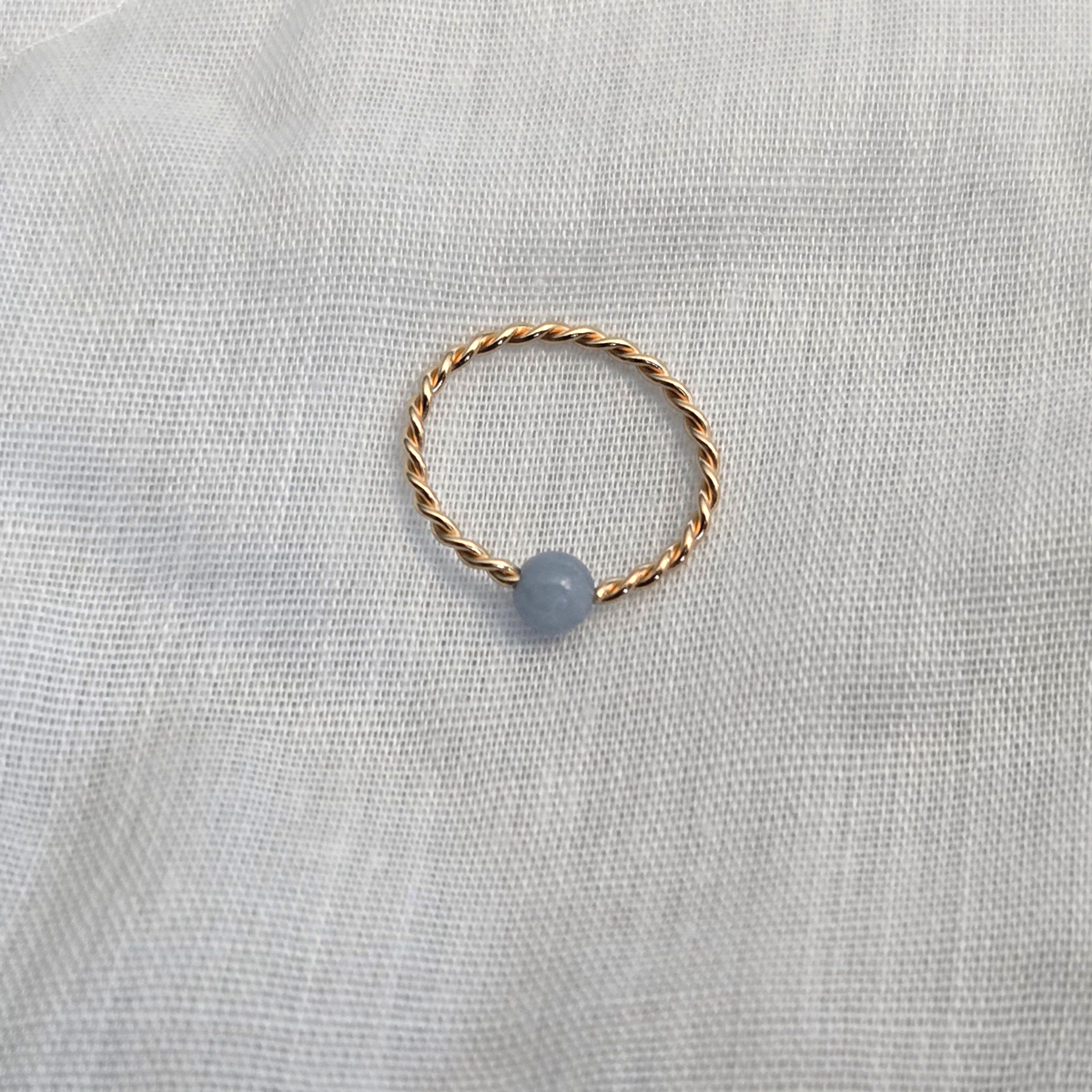 Twisted Captive Bead Ring with 4mm Natural Angelite in 14K Solid Gold