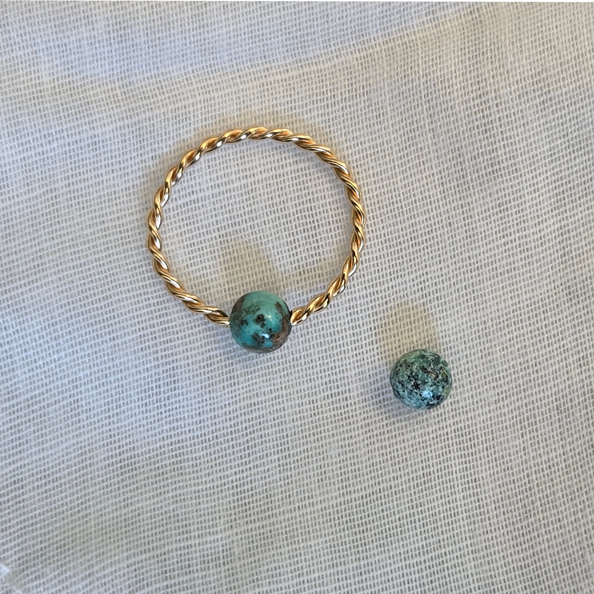 Twisted Captive Bead Ring with 4mm Natural Turquoise in 14K Solid Gold