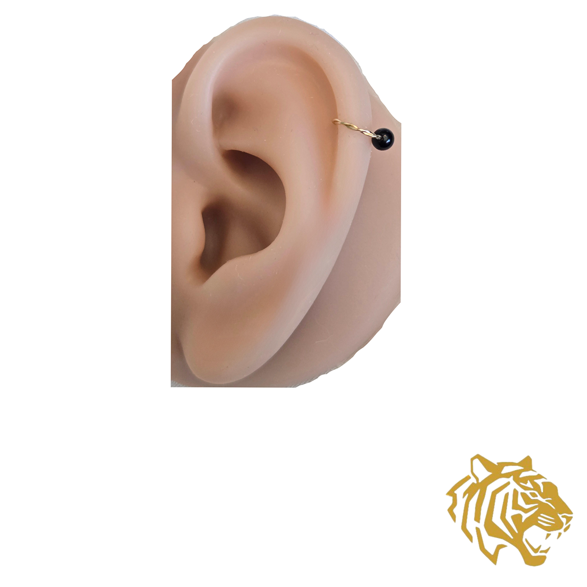 Twisted Captive Bead Ring with 3mm Natural Onyx in 14K Solid Gold