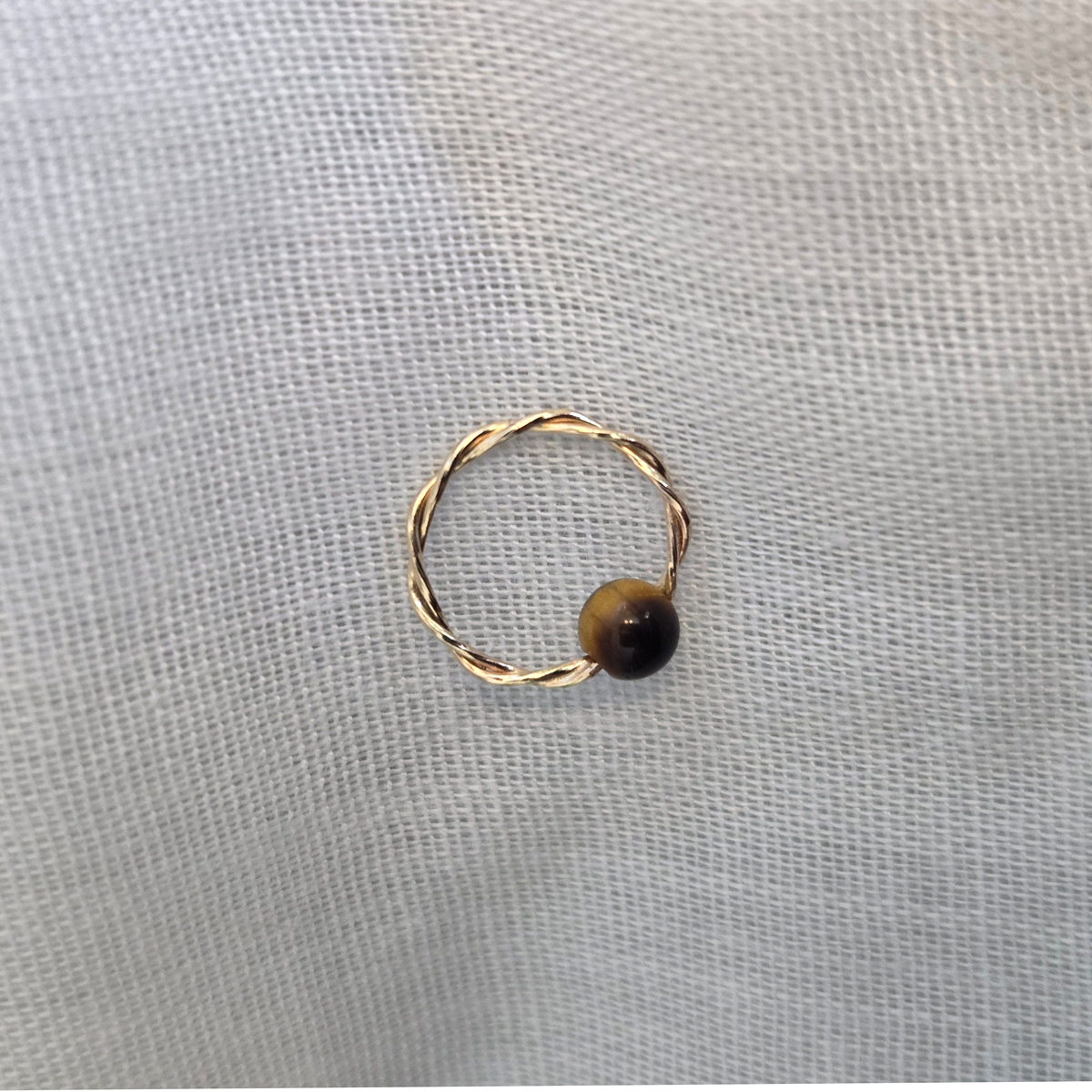 Twisted Captive Bead Ring with 3mm Tiger's Eye Gemstone in 14K Solid Gold