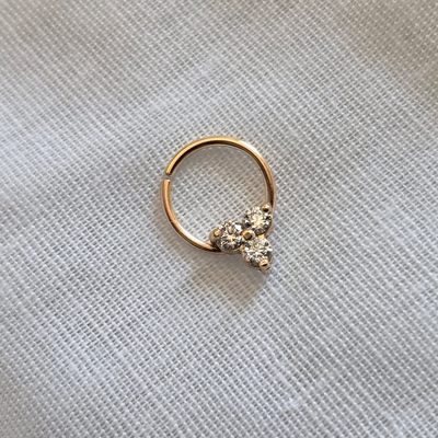 Seamless Ring with Round Moissanite Tri-Flower Setting in 14K Solid Gold