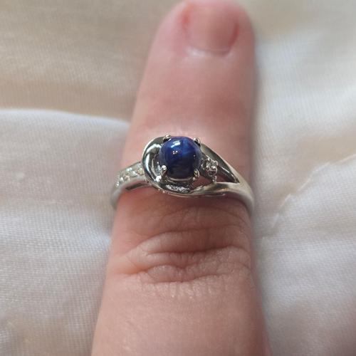 Vintage Ring with Lapis and Clear Stones in 10K White Gold - Size 5.5