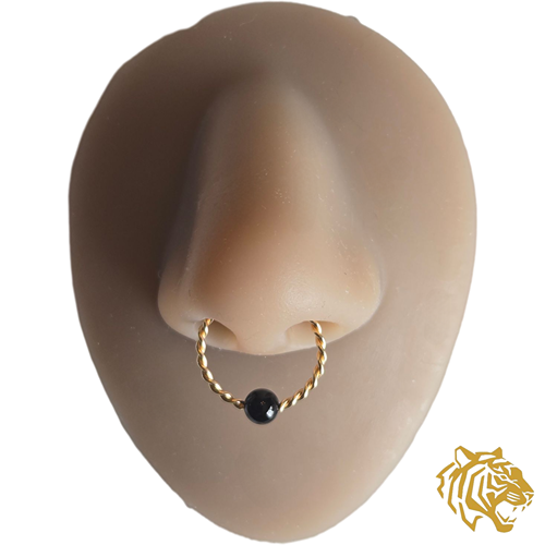 Twisted Captive Bead Ring with 4mm Natural Onyx in 14K Solid Gold