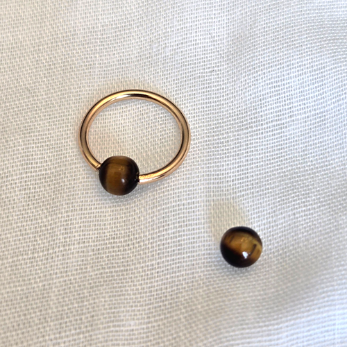 Captive Bead Ring with 4mm Tiger's Eye Gemstone in 14K Solid Gold