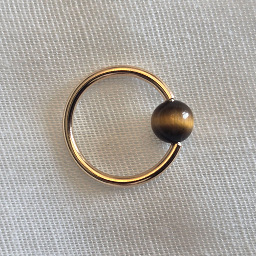 Captive Bead Ring with 4mm Tiger's Eye Gemstone in 14K Solid Gold