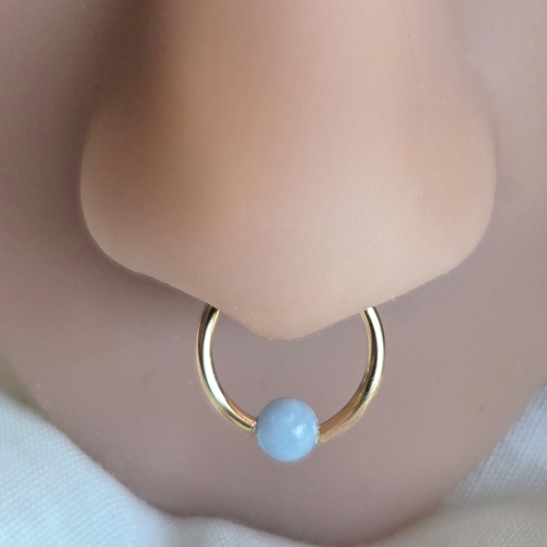 Captive Bead Ring with 4mm Natural Angelite Gemstone in 14K Solid Gold