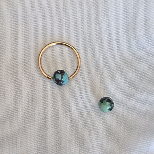 Captive Bead Ring with 4mm Natural Turquoise Gemstone in 14K Solid Gold