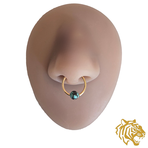 Captive Bead Ring with 4mm Natural Turquoise Gemstone in 14K Solid Gold