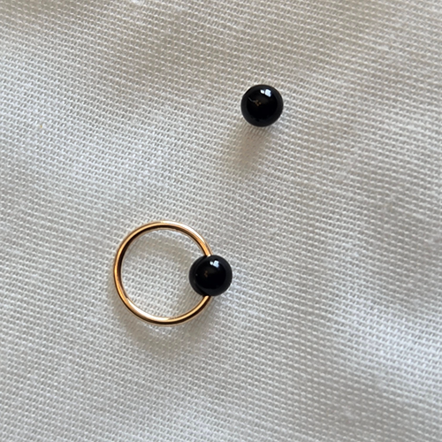Captive Bead Ring with 4mm Natural Onyx Gemstone in 14K Solid Gold