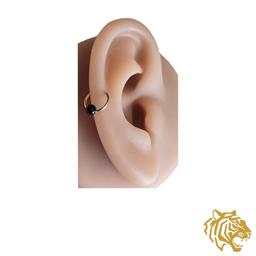 Captive Bead Ring with 3mm Natural Onyx Gemstone in 14K Solid Gold