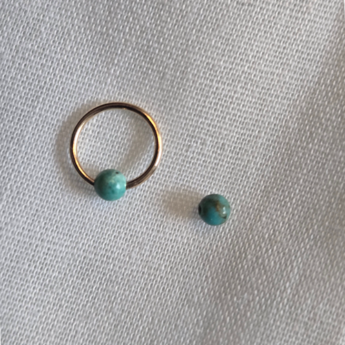 Captive Bead Ring with 3mm Natural Turquoise Gemstone in 14K Solid Gold