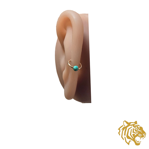 Captive Bead Ring with 3mm Natural Turquoise Gemstone in 14K Solid Gold