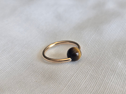 Captive Bead Ring with 4mm Tiger's Eye Gemstone in 14K Solid Gold