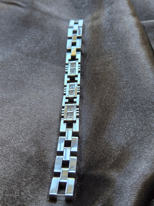 Stainless Steel Bracelet with Square Clear Stones