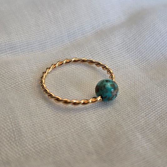 Twisted Captive Bead Ring with 4mm Natural Turquoise in 14K Solid Gold