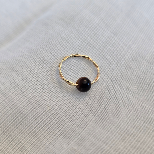 Twisted Captive Bead Ring with 3mm Tiger's Eye Gemstone in 14K Solid Gold