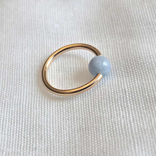 Captive Bead Ring with 4mm Natural Angelite Gemstone in 14K Solid Gold