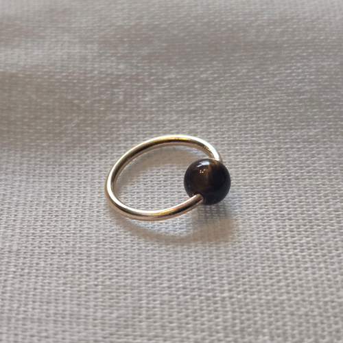 Captive Bead Ring with 3mm Tiger's Eye Gemstone in 14K Solid Gold