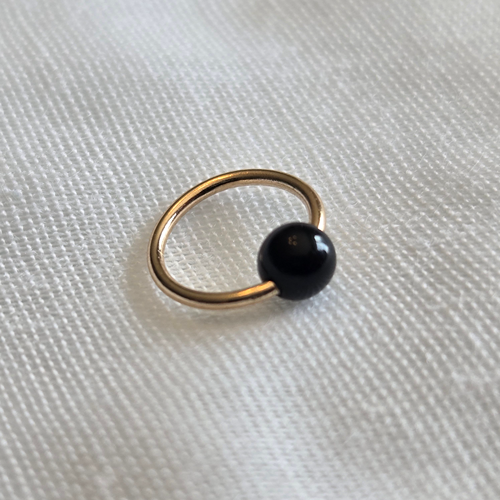 Captive Bead Ring with 4mm Natural Onyx Gemstone in 14K Solid Gold