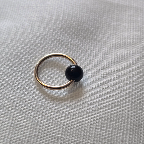 Captive Bead Ring with 3mm Natural Onyx Gemstone in 14K Solid Gold