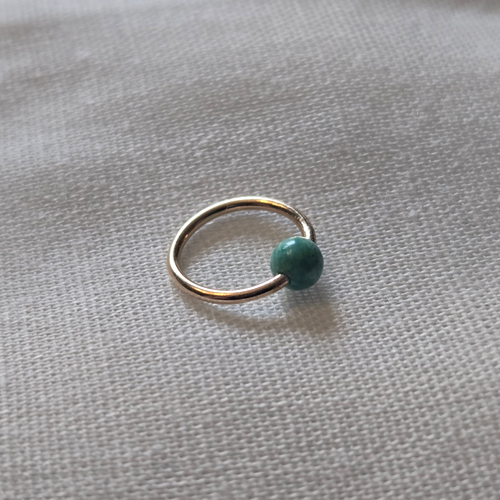 Captive Bead Ring with 3mm Natural Turquoise Gemstone in 14K Solid Gold