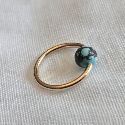 Captive Bead Ring with 4mm Natural Turquoise Gemstone in 14K Solid Gold